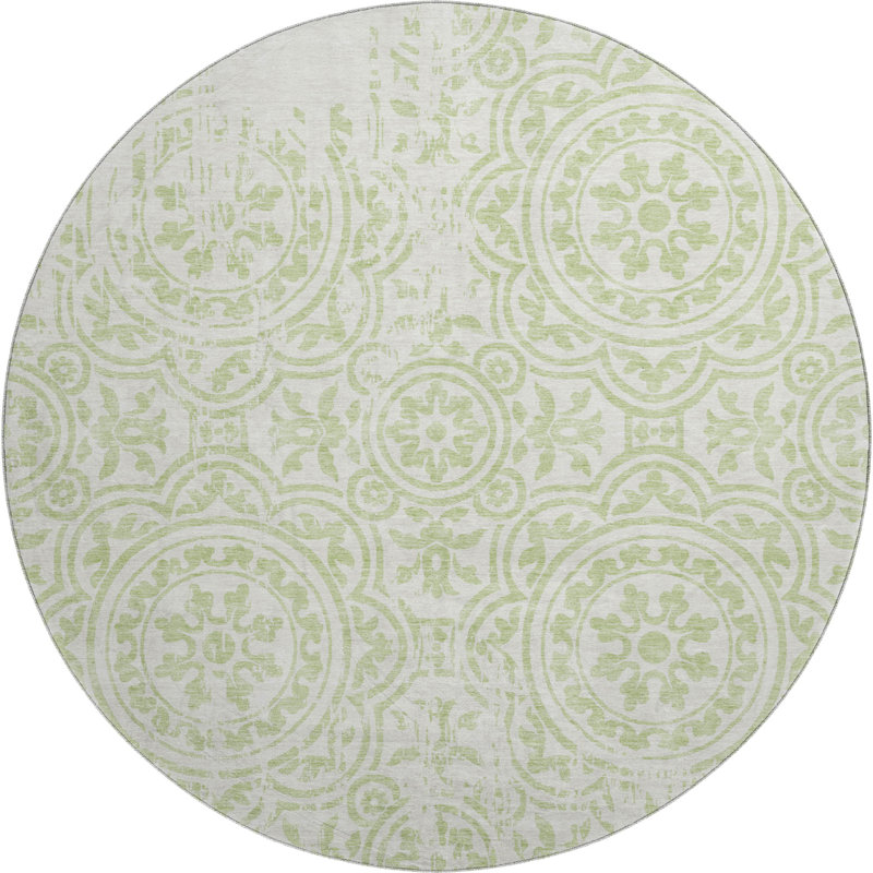 Premium Machine Washable Prisco Aloe Rug, Round 8'