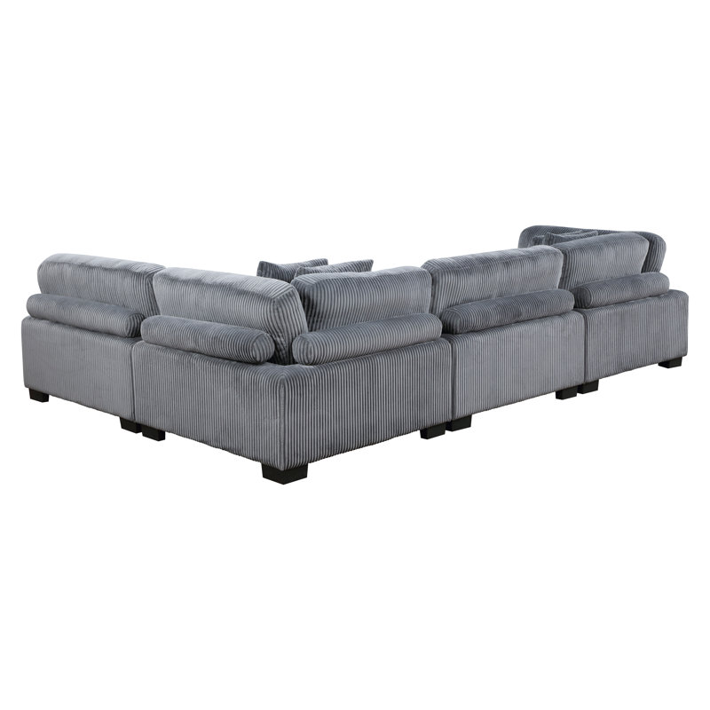 Canapé modulaire 4 pièces Sumekh, Velours côtelé gris