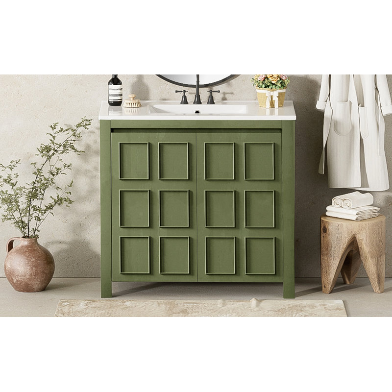 Meuble-lavabo 36 po avec lavabo en céramique, Vert olive