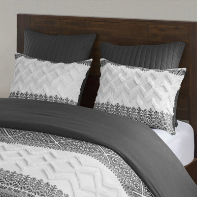 Ensemble d'édredon 3 pièces en coton touffeté en chenille - style campagnard avec imprimé botanique réversible