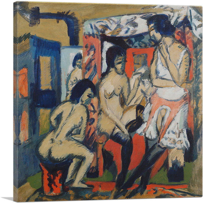«Nudes in Studio 1912» par Ernst Ludwig Kirchner - reproduction d'art sur toile tendue, H 12 po x l 12 po x P 1,5 po