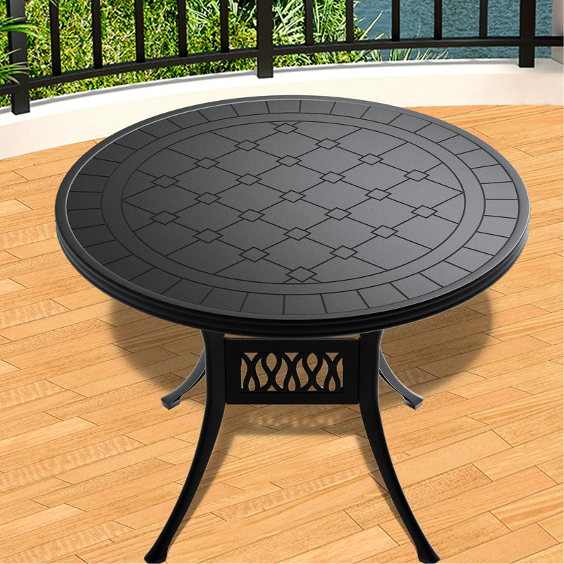 Table de salle à manger en fonte d'aluminium pour l'extérieur, 39,5 pouces, noir, siège ergonomique, conception peu encombrante, patio de 39,5 po avec structure noire, résistance, confortable, empilable