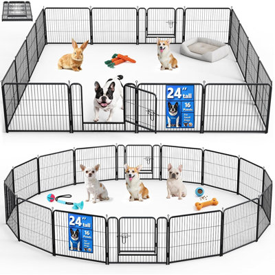 Parc pour chien pliable de 24 pouces à 16 panneaux, clôture pour animaux portable en métal avec loquet de porte sécuritaire pour petits, moyens et grands chiots, lapins, enclos d'exercice intérieur et extérieur pour camping-car