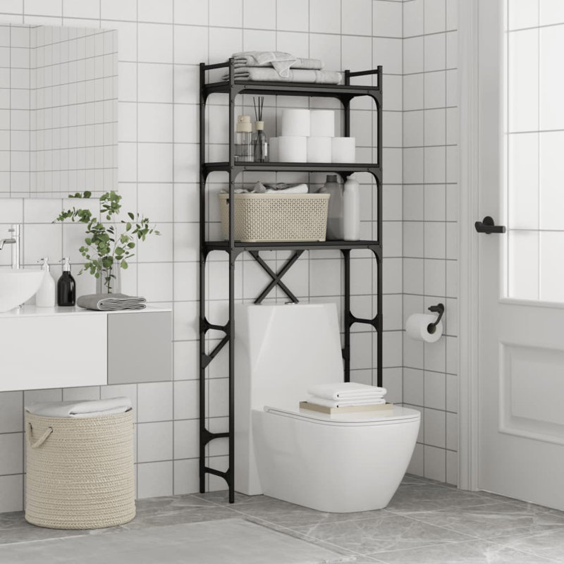 Engineered Wood, Metal Freestanding Bathroom Shelves, Black