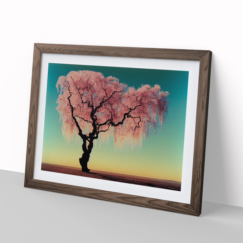 Evocative Weeping Willow Tree - Framed Print, 25cm H x 34cm W x 2cm D, Walnut