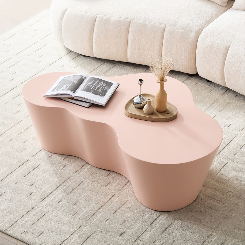 Table à thé rose en fibre de verre 50 pouces, style moderne pour le salon, sans assemblage, et fonction anti-rayures, anti-usure