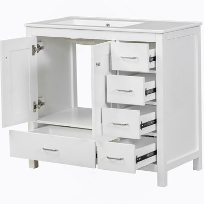 Ensemble de meuble-lavabo de salle de bain avec lavabo en céramique, portes et tiroirs à fermeture en douceur