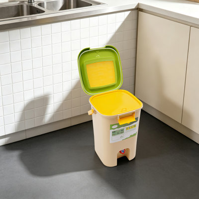Composteur de cuisine de 21 L en polypropylène de qualité alimentaire, avec double couvercle et robinet, anti-odeurs, idéal pour balcon, jardin ou potager.