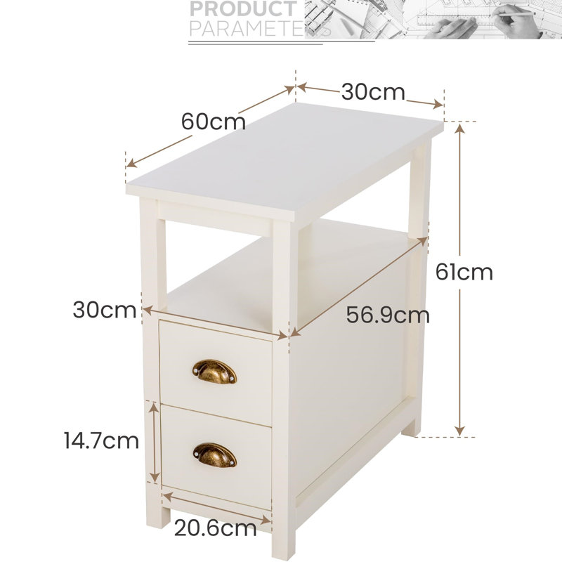 60cm W Manufactured Wood Bedside Table