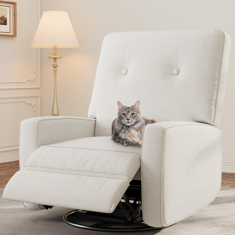Manual Recliner Chair, Swivel Rocking Chair with Adjustable Backrest and Footrest, Corduroy Upholstered, Beige
