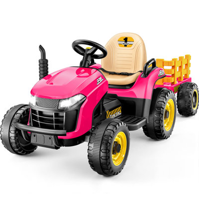 Tracteur avec batterie inclinable DEARAUTO 12V avec remorque inclinable, télécommande pour les parents, lecteur de musique et fonction Bluetooth, phare, MP3, lumière DEL, véhicule électrique pour les enfants de 3 ans et plus, jouets pour les tout-petits