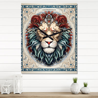 Portrait Of A Wild Lion Retro Illustration I - Animals Lion Wall Clock Oversized