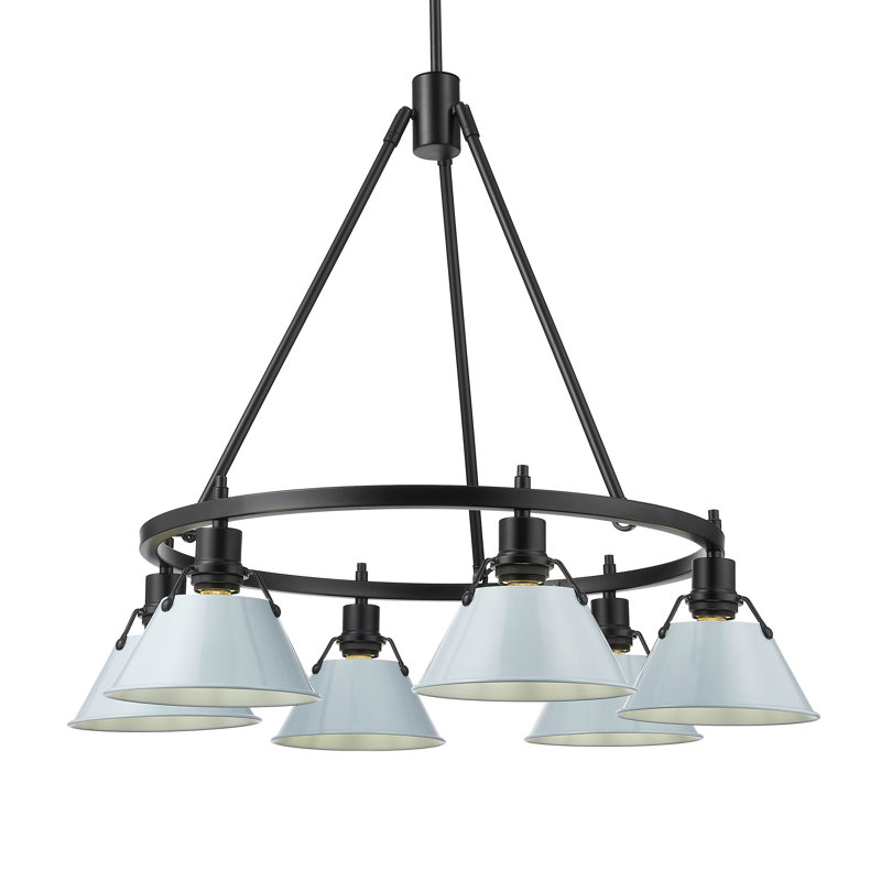 Felda 6 - Light Steel Dimmable Cone Chandelier, Matte Black, Dusky Blue