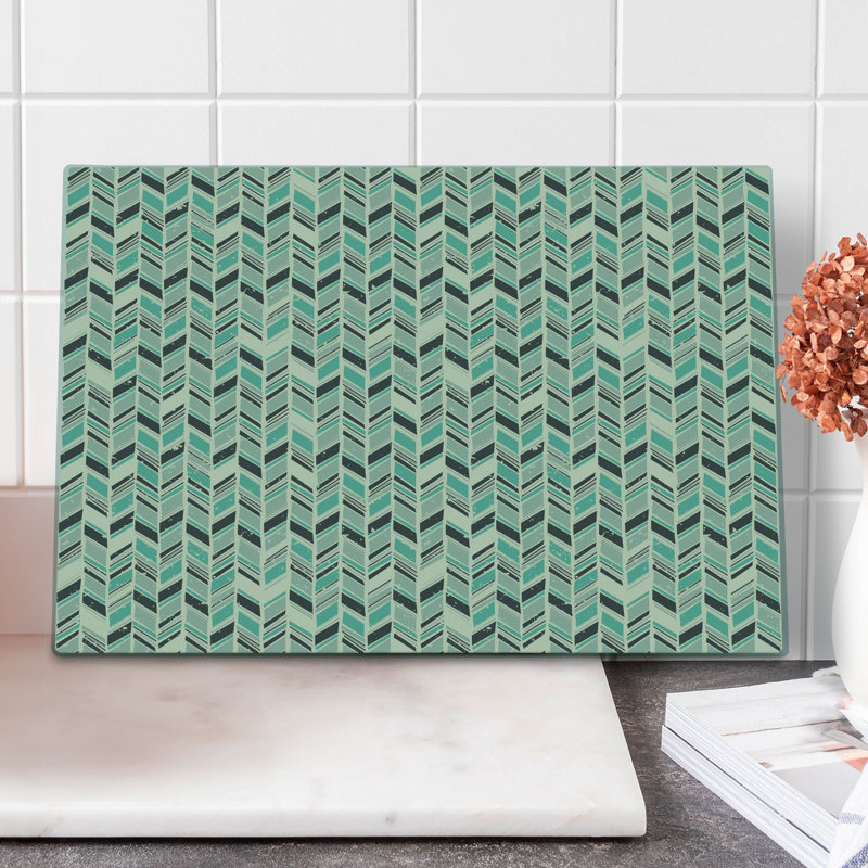 Ambesonne Chevron Cutting Board Large Size Grunge Zigzag Design Multicolor