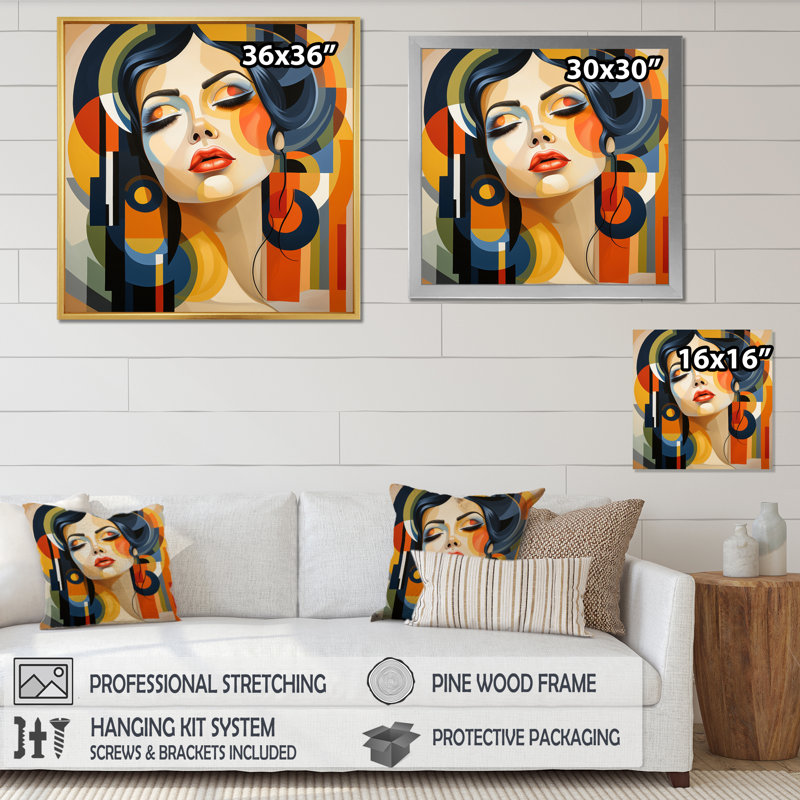 Art Decor, portrait de femme II sur toile, H 36 po x l 36 po x P 1,5 po, Cadre doré simple
