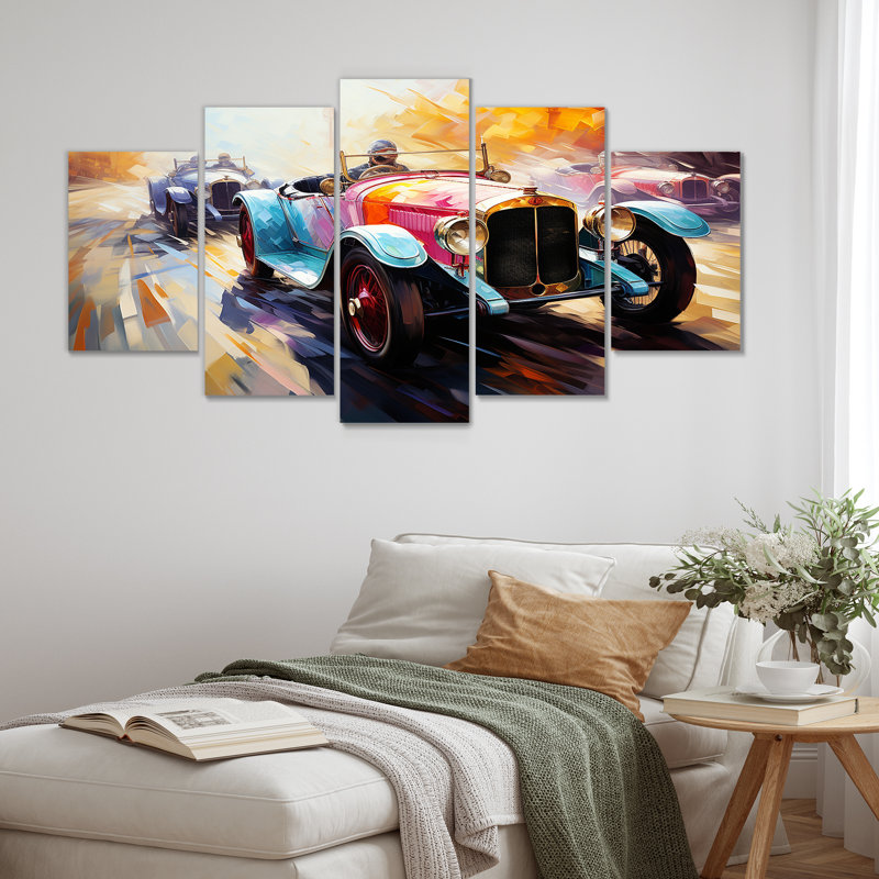  «Blue and Yellow Vintage Race Tracks I - Race Tracks Multipanel Wall Art