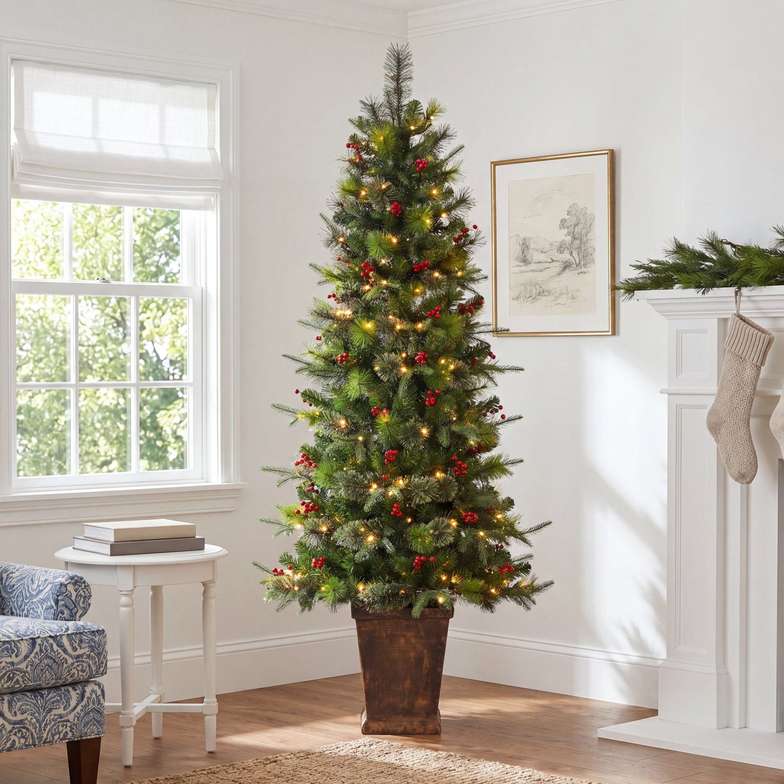 White 6' Pre-Lit Pine Tree