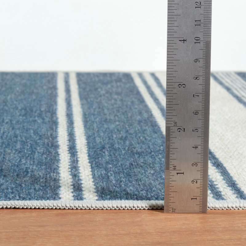 Bowman Machine Printed Polyester Striped Area Rug in Blue/White, Rectangle 6' x 9'