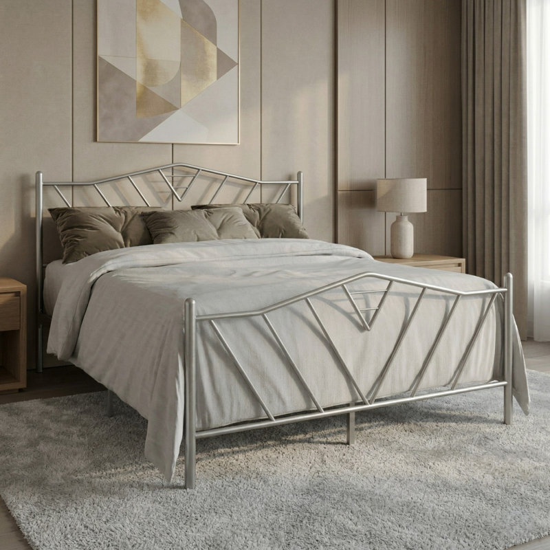 Lit plateforme double Valdosta, Lit double, Gris argenté