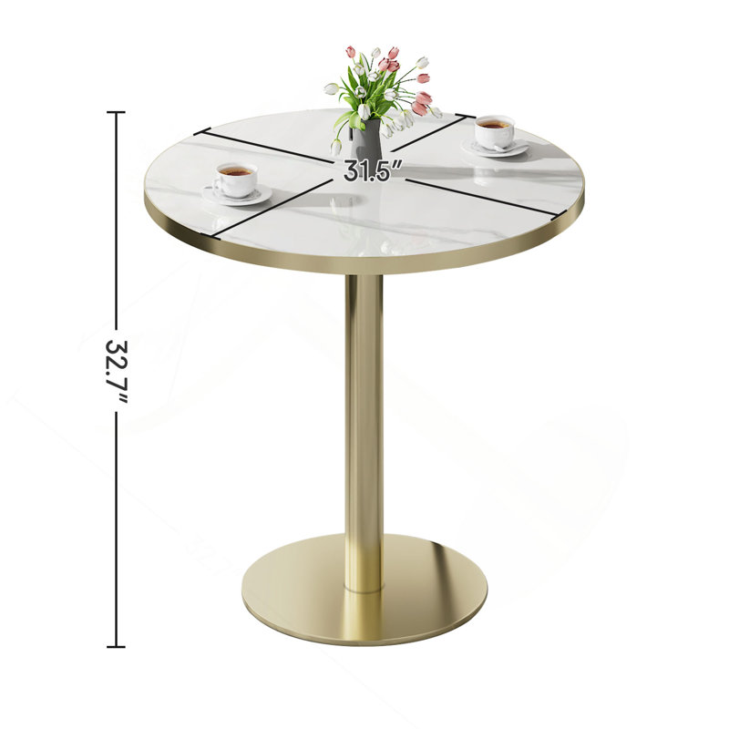 Table bistro ronde de 31,5 pouces avec plateau en faux marbre et plateau en métal robuste, facile à assembler, diamètre de la structure en métal robuste