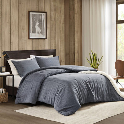 3 pièces d'édredon en sergé lavé très grand / très grand en bleu, 100% coton, rembourrage toutes saisons, surpiqûres polyvalentes décoratives en forme de nuage