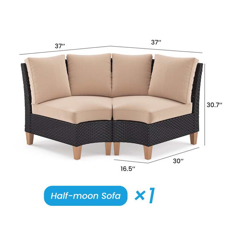 Chaise de patio d'extérieur courbée en osier avec coussins