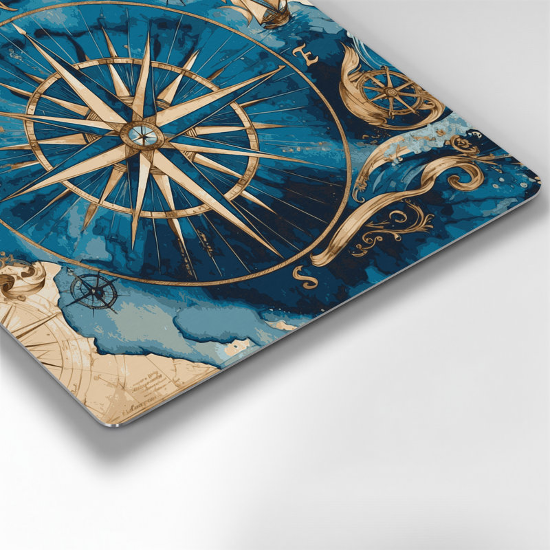 Art mural en métal beige, "Nautical Compass Designs", H 32 po x l 32 po