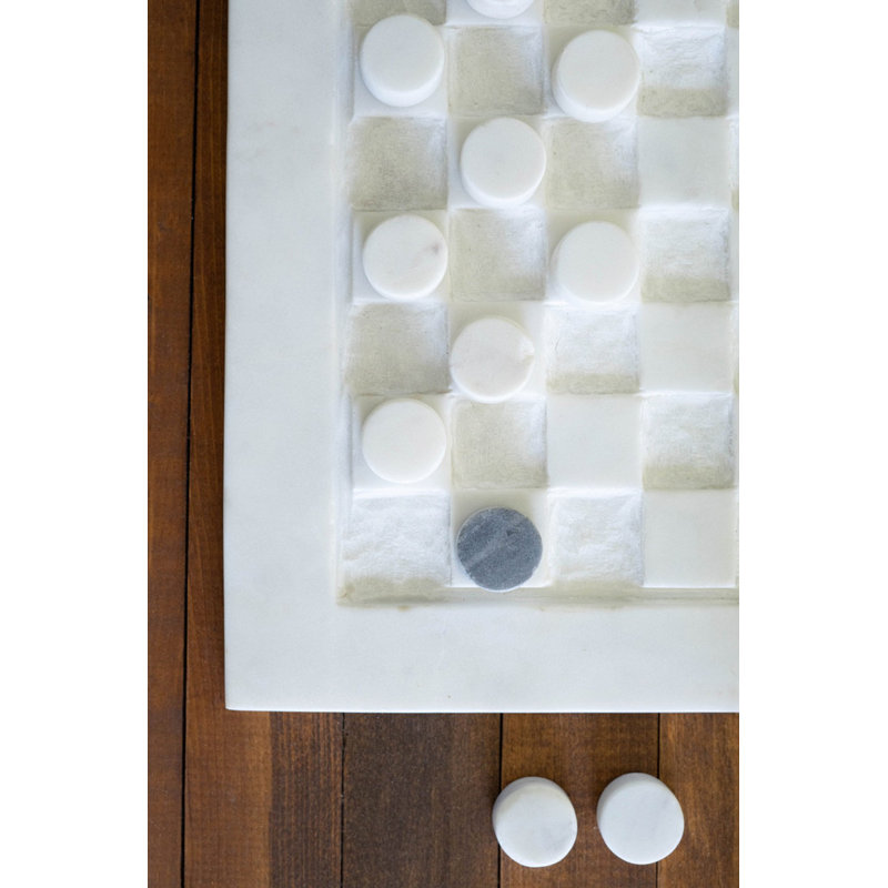 Kalalou Marble Checkers H 12 po - Panneau de marbre blanc élégant avec pièces noires et blanches