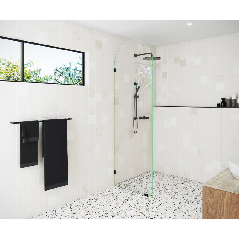 Venus 28 in. x 86.75 in. Fully Frameless Arched Single Fixed Shower Panel, Matte Black