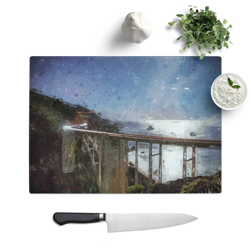 Tempered Glass Bixby Creek Bridge in California Chopping Board, 28.5 cm W x 20 cm L