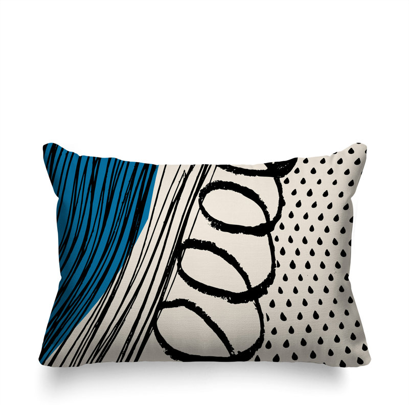 Oreiller rectangulaire réversible intérieur / extérieur Toba, H 18 po x l 25 po, Turquoise / noir / blanc cassé