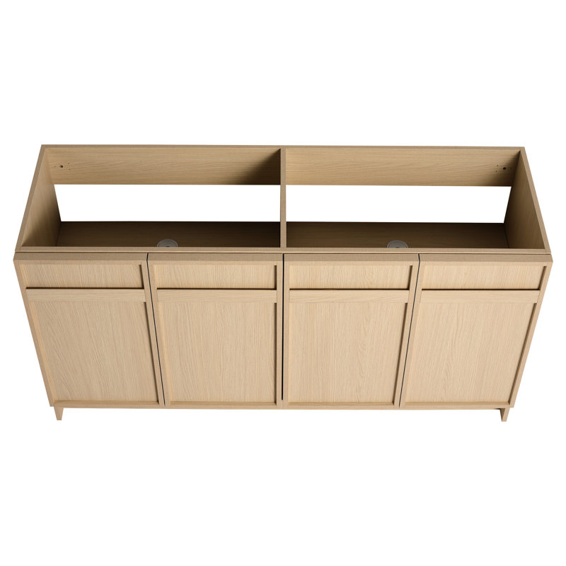 Meuble-lavabo de 60 po avec contreplaqué résistant - 4 portes à fermeture en douceur style base de chêne moderne