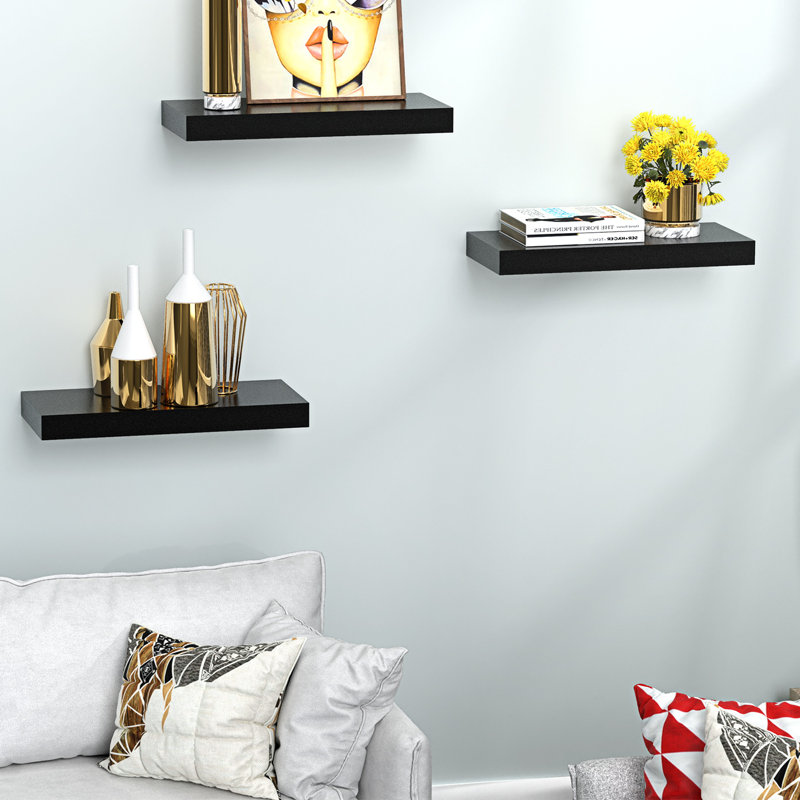 Godfree 3-Piece Manufactured Wood Floating Shelves, Black