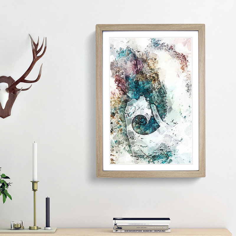 Elephant Profile in Abstract - Picture Frame Painting Print, 87cm H x 62cm W x 2cm D, Oak Framed