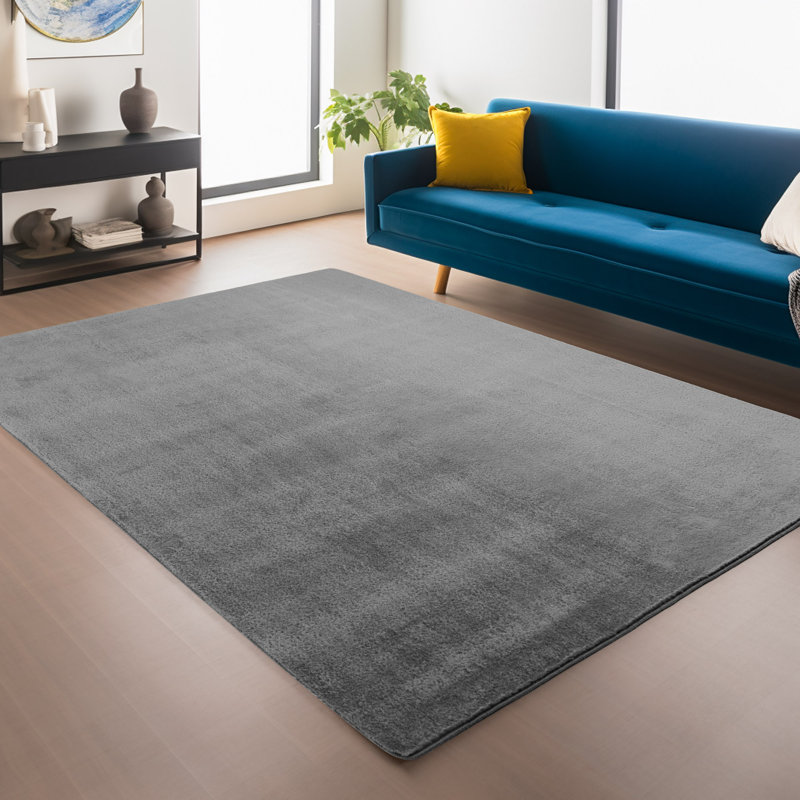 Solid Colour Knitted Area Rug, Anthracite, Rectangle 160 x 220 cm