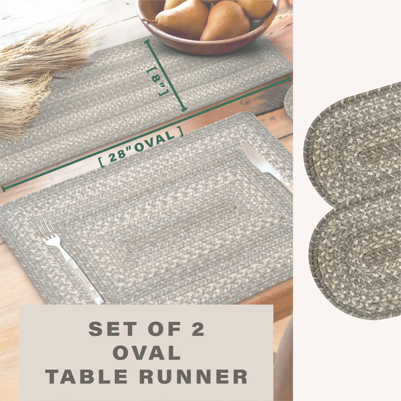 Premium Jute Braided Indoor Table Runners - Set of 2, Size 8"x28", Oval 0'8" x 2'4", Gray Cloud