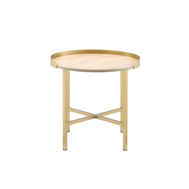 Table de bout moderne en chêne et or avec base