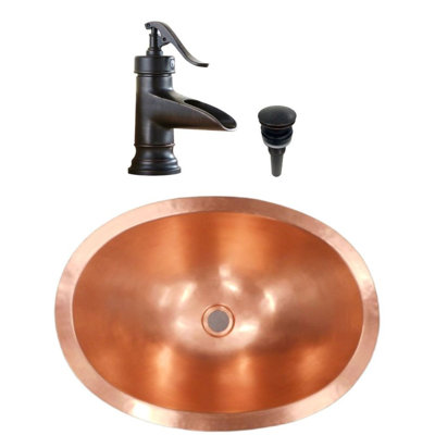 Lavabo de salle de bain ovale en cuivre 19 po en sou de Matt avec finition lisse, robinet inclus