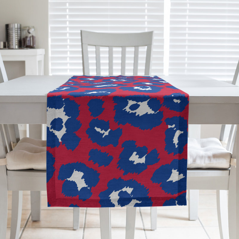 Chemin de table à imprimé animal, 72 po x 16 po, Rouge / bleu / blanc