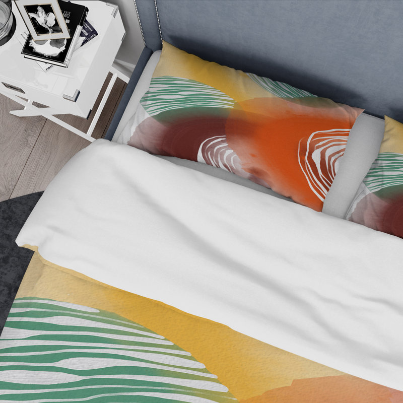 Ensemble de housse de couette en microfibre orange / vert, Housse de couette pour grand lit et 2 taies décor