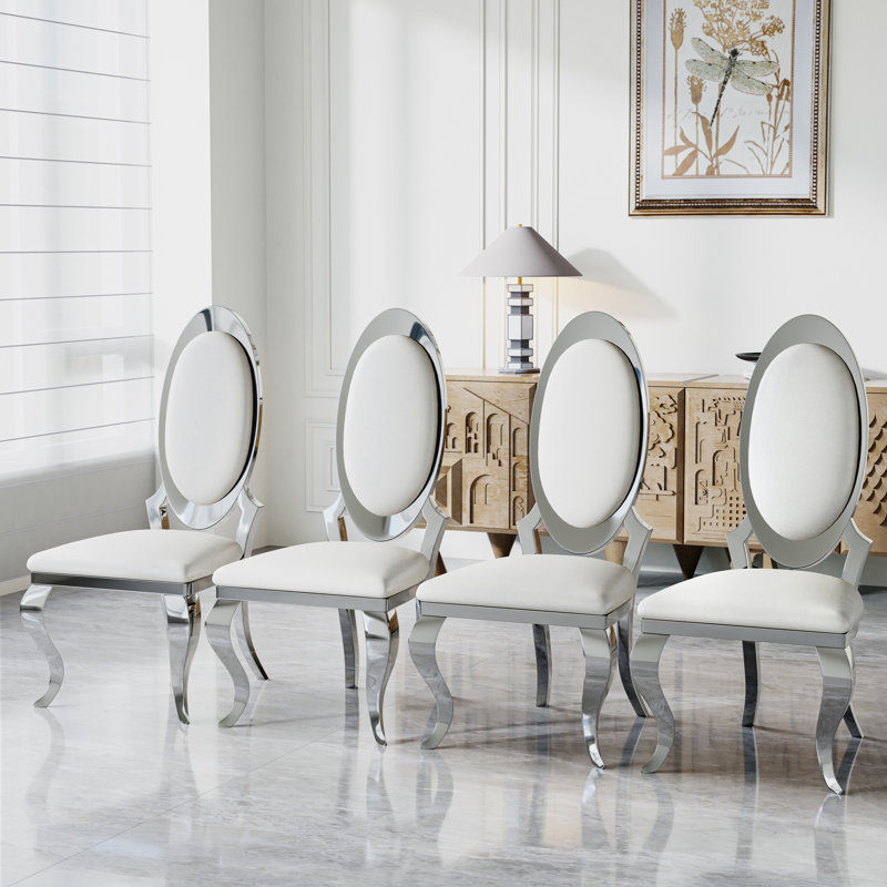 Chaise de salle à manger Modern, 4, Blanc, Argent argent