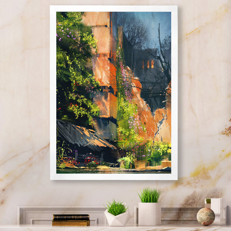 «Video Game Peinture of Abandonné Building», reproduction d'art sur toile, H 32 po x l 16 po x P 1 po, Cadre photo blanc