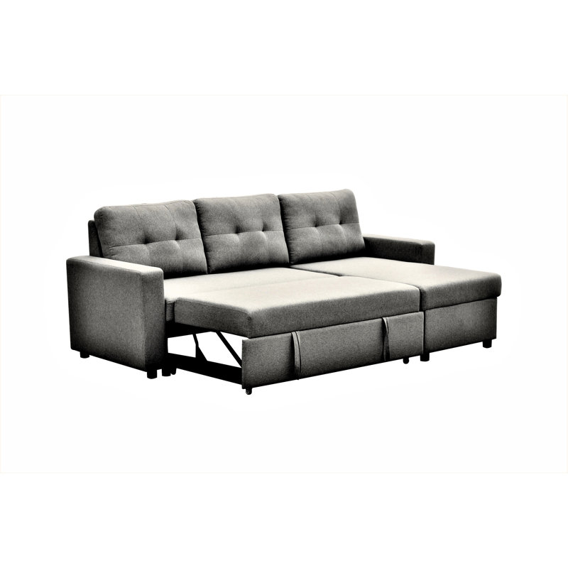 L-Shaped Sleeper Sectional In Grey, Space Saving For Living Room, 3 Grey Bed , Rooms,, Gray Polyester