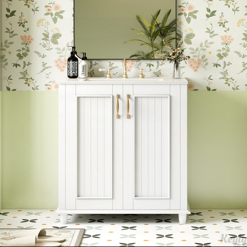 Meuble-lavabo 30 po avec lavabo en céramique, tiroir caché, Blanc