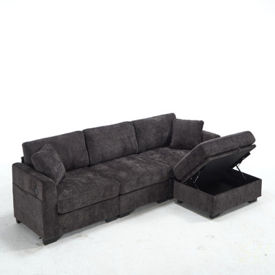 Modern L-Shaped Sectional Sofa With Dual USB, Side Pockets, Ottoman Storage, And Chenille Fabric For Comfort And Convenience, Sectional