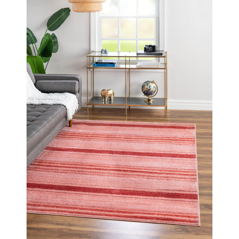 Tapis d'intérieur rayé Hulsey, Red, Rectangle 7 pi 10 po x 10 pi 2 po