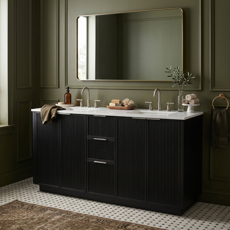 Meuble-lavabo en pierre noire et en bois massif 60 po Willard, Noir, 60"