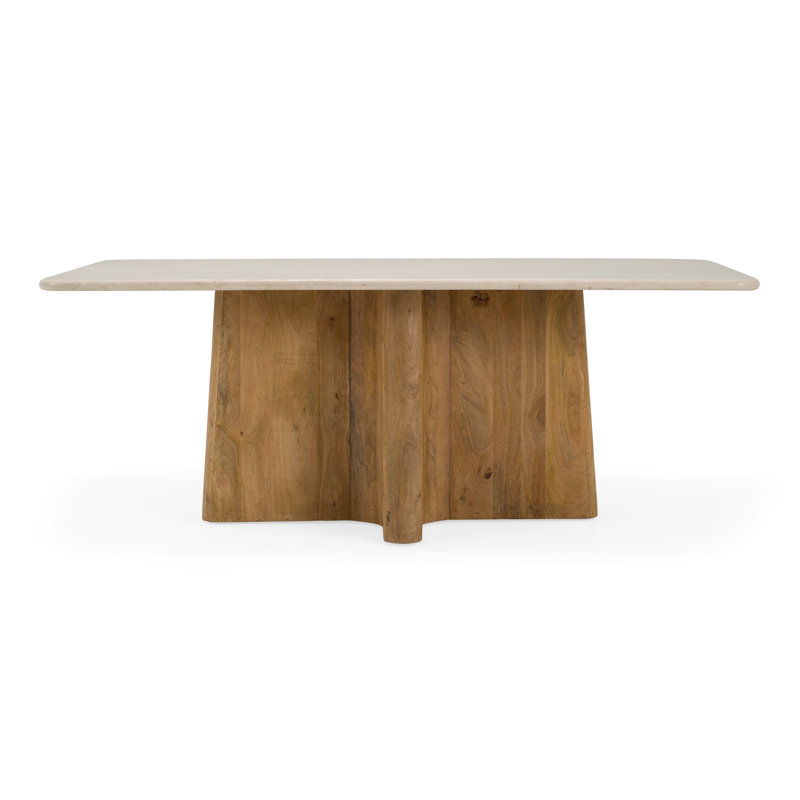 Harley - Table de salle à manger rectangulaire moderne en marbre crème et bois de manguier