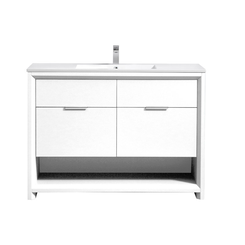 47.63'' Single Bathroom Vanity with Acrylic Top, High Gloss White