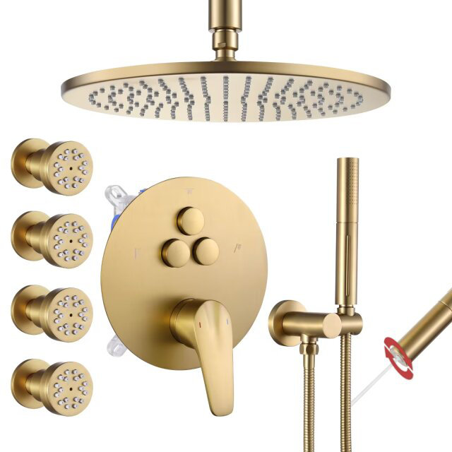  10" Ceiling Mount Shower System with Dual Mode Body Jets，2-in-1 Handheld 2.5 GPM